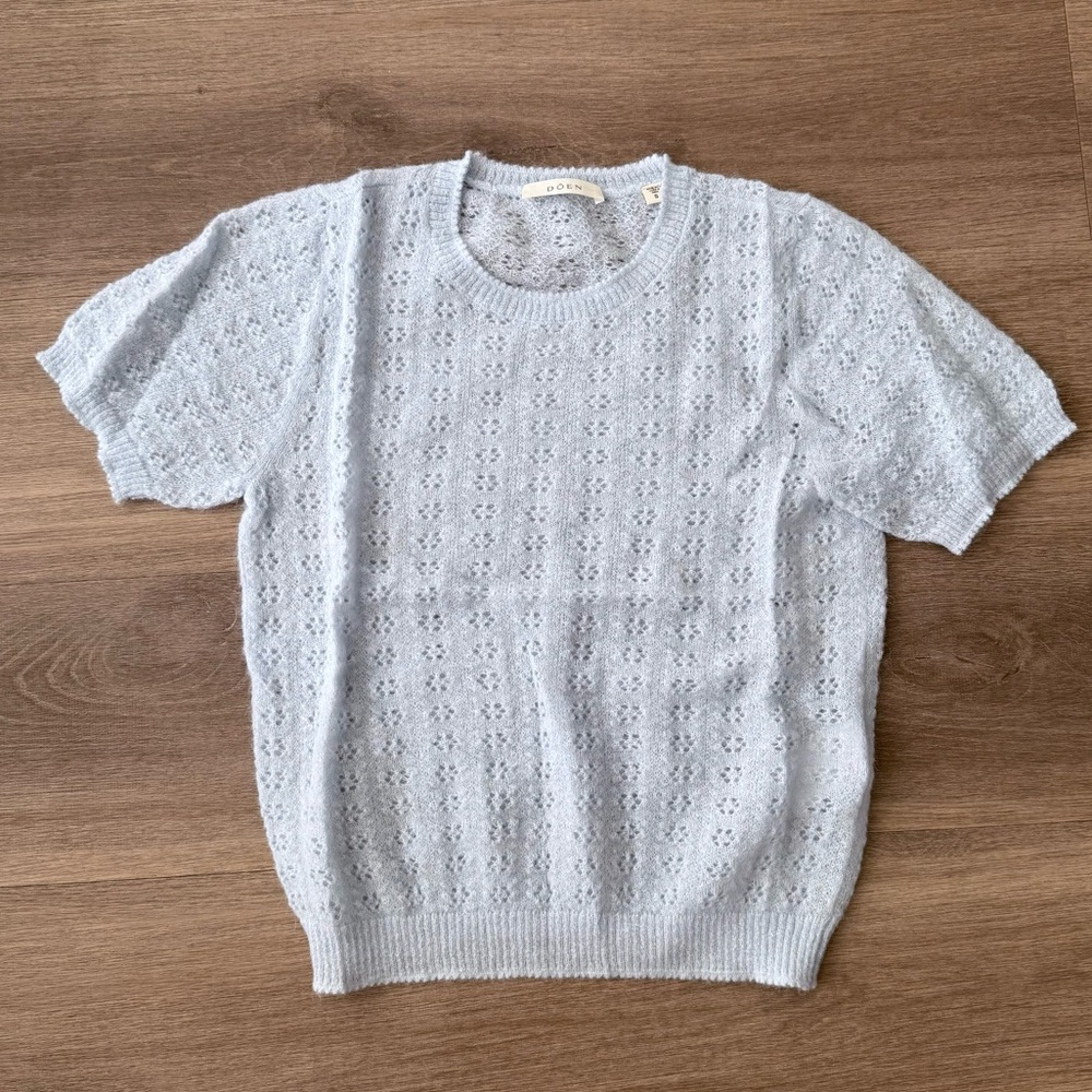 Doen Monica Pointelle Sweater in Sky S